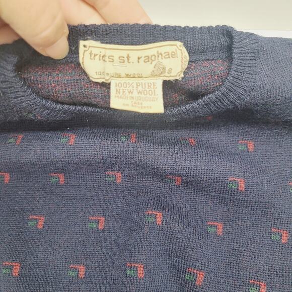 Vintage Tricots St Raphael Sweater Mens XS/Small Navy Knit 100% Pure New Wool - Picture 2 of 9